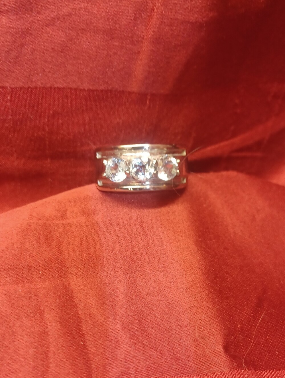 Mens Silver Sky Blue Topaz Three-Stone Crystal Band Ring